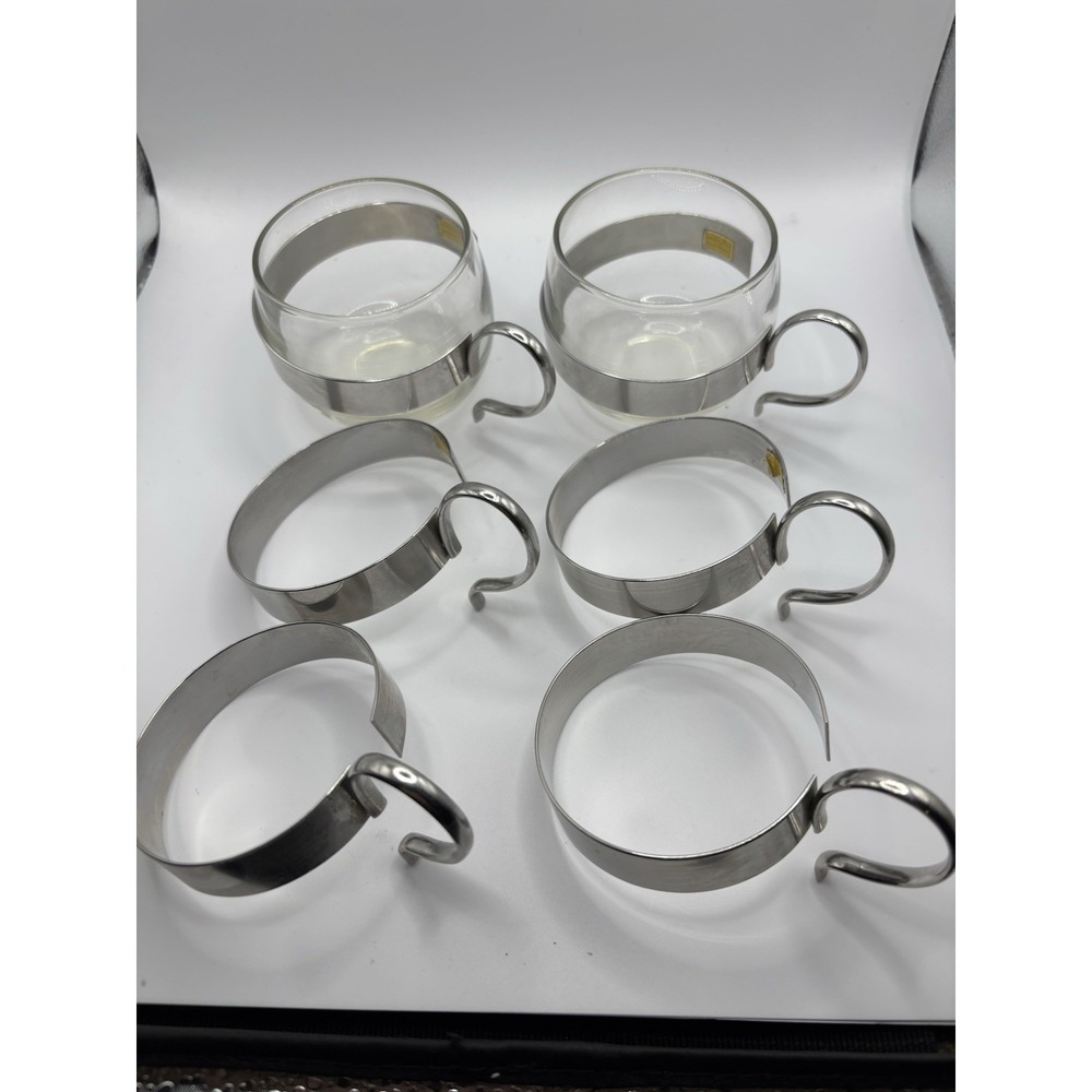 6 Vintage Glass Holders (Includes Two Glasses) Made In Western Germany, 2.5"‎